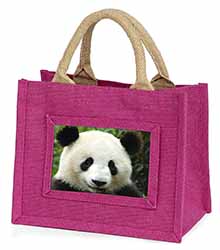 Face of a Giant Panda Bear Little Girls Small Pink Jute Shopping Bag
