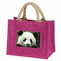 Face of a Giant Panda Bear Little Girls Small Pink Jute Shopping Bag