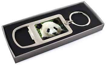 Face of a Giant Panda Bear Chrome Metal Bottle Opener Keyring in Box