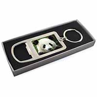 Face of a Giant Panda Bear Chrome Metal Bottle Opener Keyring in Box