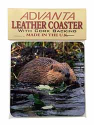 River Beaver Single Leather Photo Coaster