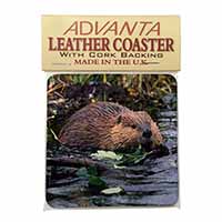 River Beaver Single Leather Photo Coaster