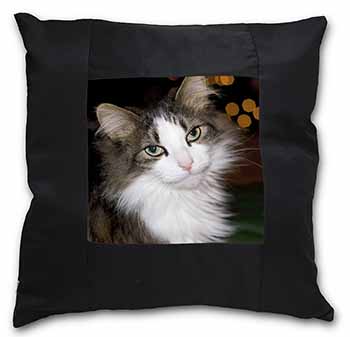 Beautiful Tabby Cat Black Satin Feel Scatter Cushion