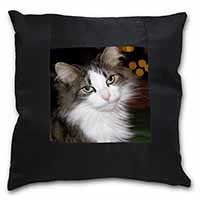 Beautiful Tabby Cat Black Satin Feel Scatter Cushion