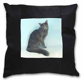 Silver Grey Javanese Cat Black Satin Feel Scatter Cushion