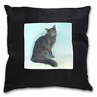 Silver Grey Javanese Cat Black Satin Feel Scatter Cushion