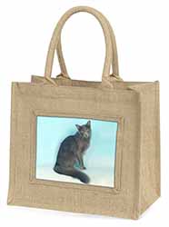 Silver Grey Javanese Cat Natural/Beige Jute Large Shopping Bag