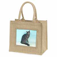 Silver Grey Javanese Cat Natural/Beige Jute Large Shopping Bag