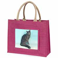 Silver Grey Javanese Cat Large Pink Jute Shopping Bag
