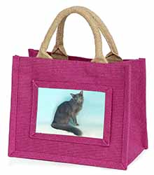 Silver Grey Javanese Cat Little Girls Small Pink Jute Shopping Bag