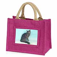 Silver Grey Javanese Cat Little Girls Small Pink Jute Shopping Bag