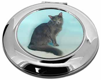 Silver Grey Javanese Cat Make-Up Round Compact Mirror