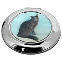 Silver Grey Javanese Cat Make-Up Round Compact Mirror