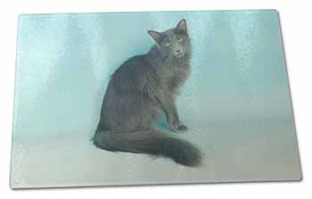 Large Glass Cutting Chopping Board Silver Grey Javanese Cat