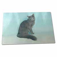 Large Glass Cutting Chopping Board Silver Grey Javanese Cat