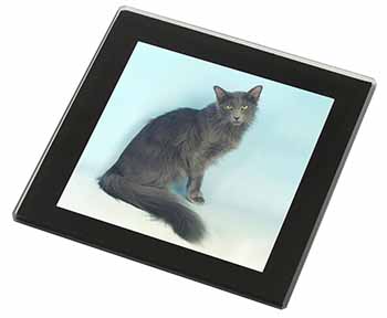 Silver Grey Javanese Cat Black Rim High Quality Glass Coaster