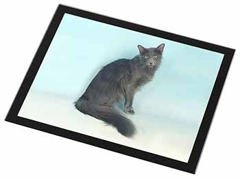 Silver Grey Javanese Cat Black Rim High Quality Glass Placemat
