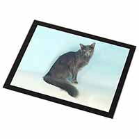 Silver Grey Javanese Cat Black Rim High Quality Glass Placemat