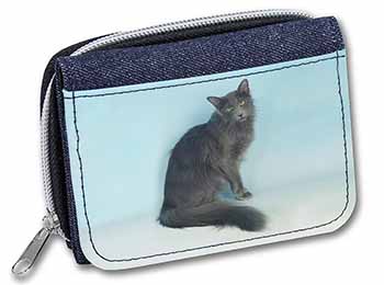 Silver Grey Javanese Cat Unisex Denim Purse Wallet