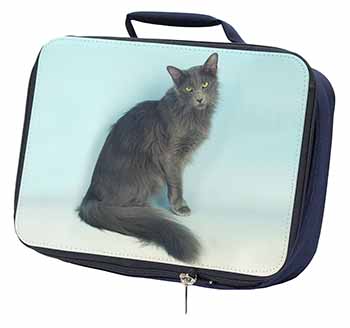 Silver Grey Javanese Cat Navy Insulated School Lunch Box/Picnic Bag