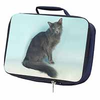 Silver Grey Javanese Cat Navy Insulated School Lunch Box/Picnic Bag