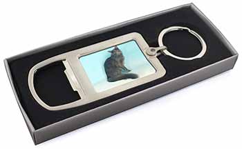 Silver Grey Javanese Cat Chrome Metal Bottle Opener Keyring in Box