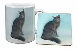 Silver Grey Javanese Cat Mug and Coaster Set
