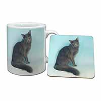 Silver Grey Javanese Cat Mug and Coaster Set