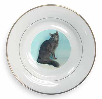 Silver Grey Javanese Cat Gold Rim Plate Printed Full Colour in Gift Box