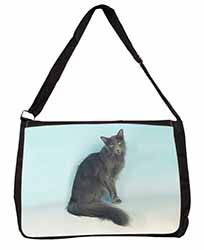 Silver Grey Javanese Cat Large Black Laptop Shoulder Bag School/College