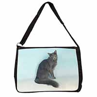 Silver Grey Javanese Cat Large Black Laptop Shoulder Bag School/College