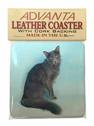 Silver Grey Javanese Cat Single Leather Photo Coaster