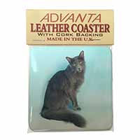 Silver Grey Javanese Cat Single Leather Photo Coaster