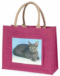 Silver Grey Thai Korat Cat Large Pink Jute Shopping Bag