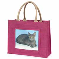 Silver Grey Thai Korat Cat Large Pink Jute Shopping Bag