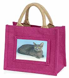 Silver Grey Thai Korat Cat Little Girls Small Pink Jute Shopping Bag