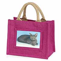Silver Grey Thai Korat Cat Little Girls Small Pink Jute Shopping Bag