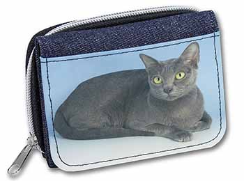 Silver Grey Thai Korat Cat Unisex Denim Purse Wallet