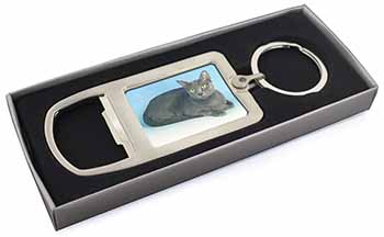 Silver Grey Thai Korat Cat Chrome Metal Bottle Opener Keyring in Box
