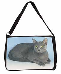 Silver Grey Thai Korat Cat Large Black Laptop Shoulder Bag School/College