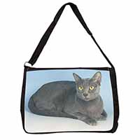 Silver Grey Thai Korat Cat Large Black Laptop Shoulder Bag School/College