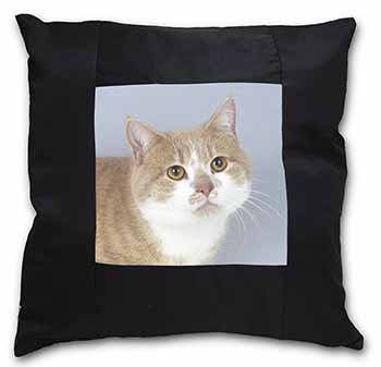 Ginger+White Manx Cat Black Satin Feel Scatter Cushion