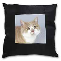 Ginger+White Manx Cat Black Satin Feel Scatter Cushion