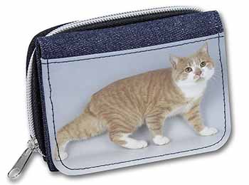 Ginger+White Manx Cat Unisex Denim Purse Wallet