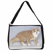 Ginger+White Manx Cat Large Black Laptop Shoulder Bag School/College