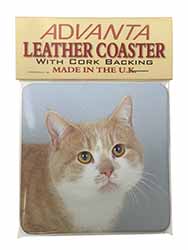Ginger+White Manx Cat Single Leather Photo Coaster