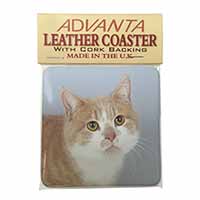 Ginger+White Manx Cat Single Leather Photo Coaster