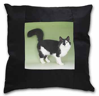 Black+White Norwegian Forest Cat Black Satin Feel Scatter Cushion