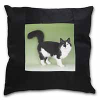 Black+White Norwegian Forest Cat Black Satin Feel Scatter Cushion