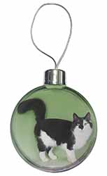 Black+White Norwegian Forest Cat Christmas Bauble